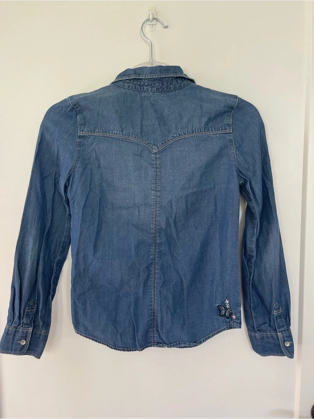 Levi’s Girls Button Down Chambray Shirt 10 Embroidered Western Boho